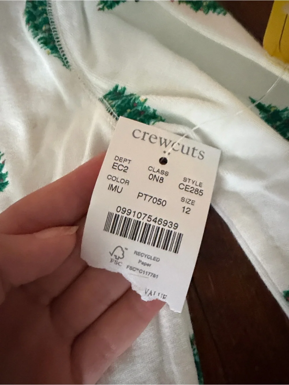 Crewcuts White Pajama Set with Green Christmas Tree Print